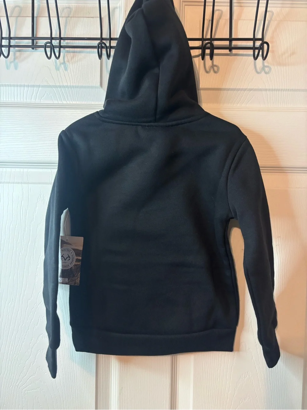 Realtree Kids Black Hoodie with Orange Logo and Camouflage Pocket